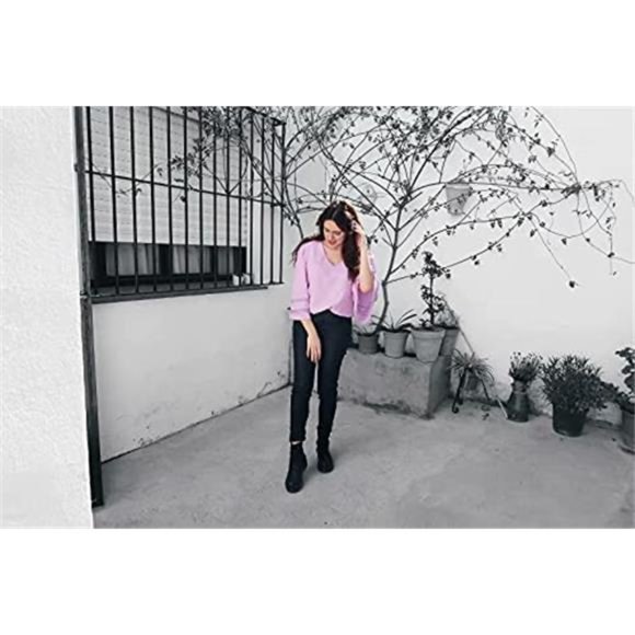 Womens 3/4 Bell Sleeve Fashion V Neck Lace Patchwork Blouse Casual Loose Shirt - Picture 4 of 5